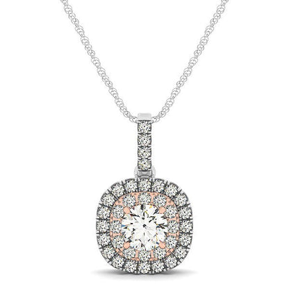 14k White And Rose Gold Cushion Shape Halo Diamond Pendant (1/2 cttw) Bids.com