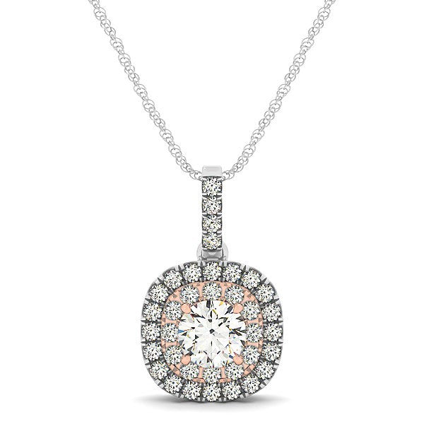 14k White And Rose Gold Cushion Shape Halo Diamond Pendant (1/2 cttw) Bids.com