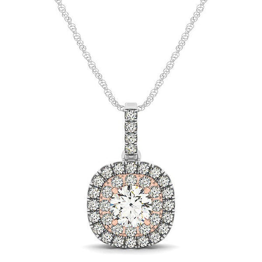 14k White And Rose Gold Cushion Shape Halo Diamond Pendant (1/2 cttw) Bids.com