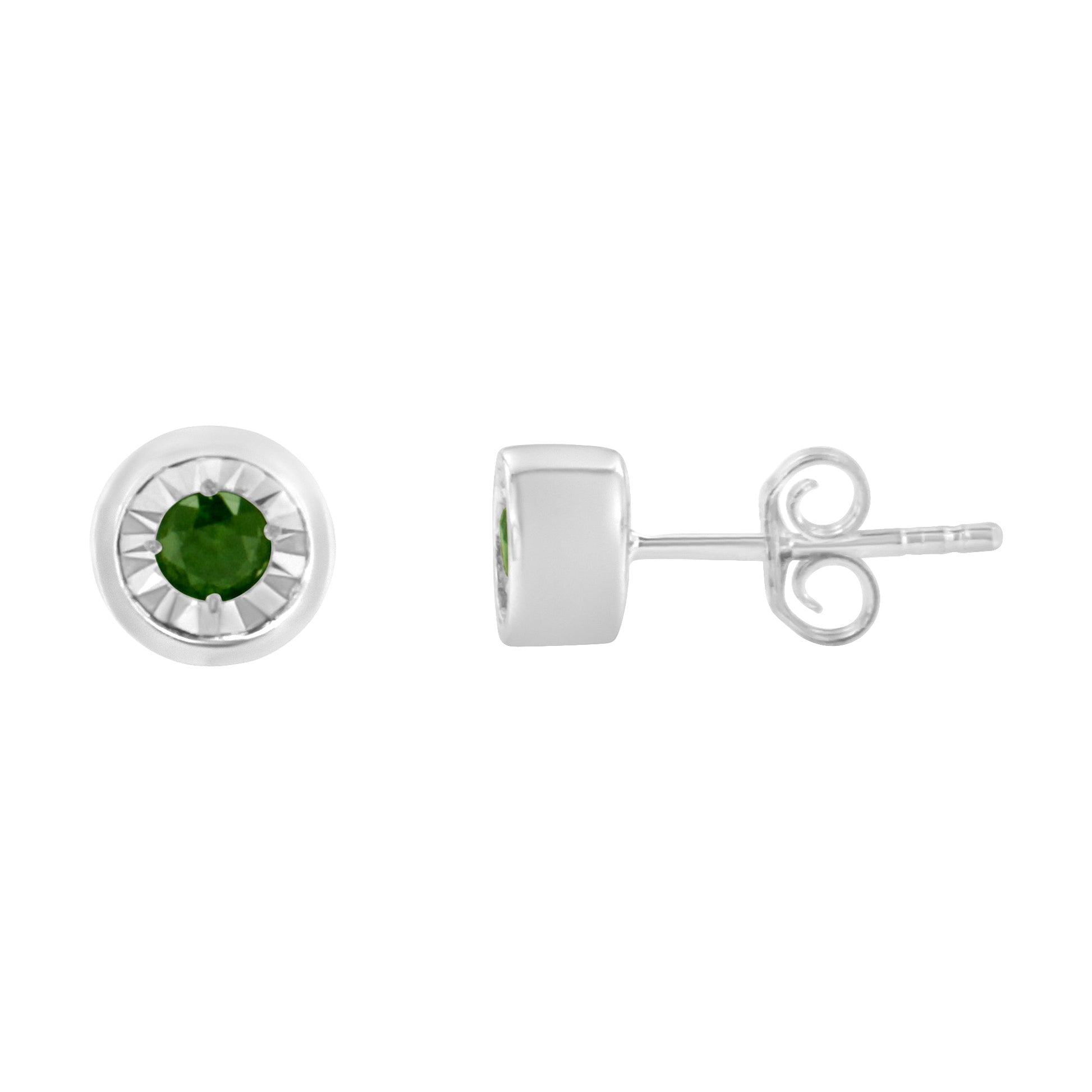 .925 Sterling Silver 1/5 Cttw Round Brilliant-Cut Green Diamond Miracle-Set Stud Earrings (Fancy Color-Enhanced, I1-I2 Clarity) Bids.com