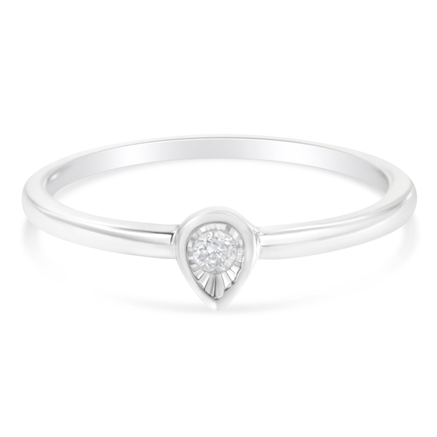 .925 Sterling Silver 1/20 Carat Diamond Teardrop Pear-Shaped Miracle Set Petite Fashion Promise Ring (J-K Color, I1-I2 Clarity) - Size 6 Bids.com