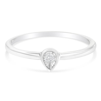 .925 Sterling Silver 1/20 Carat Diamond Teardrop Pear-Shaped Miracle Set Petite Fashion Promise Ring (J-K Color, I1-I2 Clarity) - Size 6 Bids.com