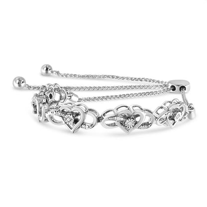 .925 Sterling Silver Diamond Accent Interlocking Infinity and Heart 4â€-10â€ Adjustable Bolo Tennis Bolo Bracelet (H-I Color, I2-I3 Clarity) Bids.com