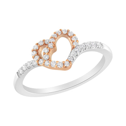 10K Two Toned Gold Diamond Heart Cocktail Ring (1/5 Cttw, H-I Color, I1-I2 Clarity) - Size 6-1/2 Bids.com