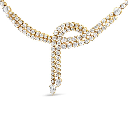 14k Yellow Gold 17.0 Cttw Diamond Double Row Lariat 18" Inch Tennis Necklace with Pear Shape Diamond Drop Tips (I-J Color, VS2-SI1 Clarity) Bids.com