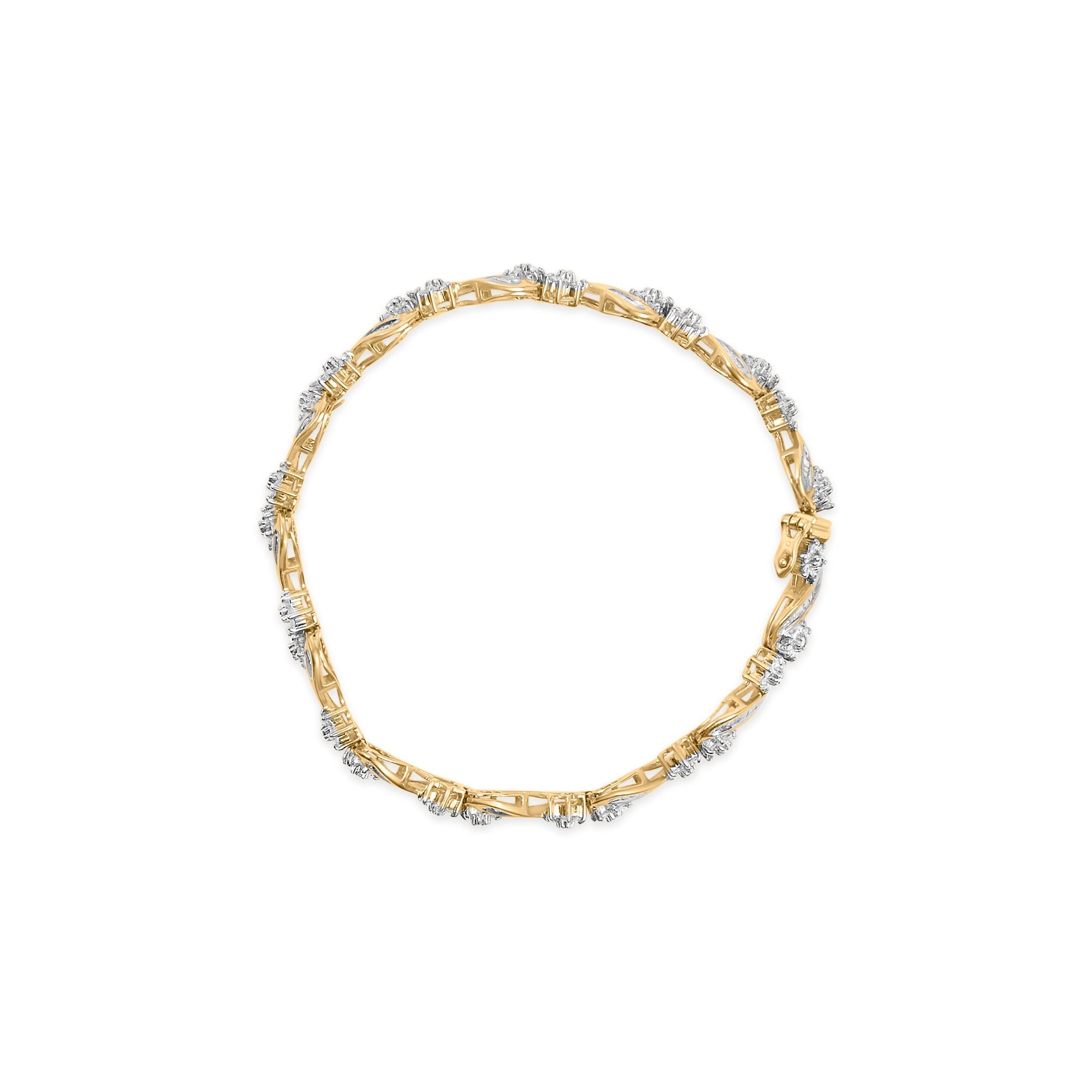 10k Yellow Gold 3.00 Cttw Round-Cut and Baguette-Cut Floral Link 7.25" Bracelet (I-J Color, I1-I2 Clarity) Bids.com