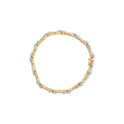 10k Yellow Gold 3.00 Cttw Round-Cut and Baguette-Cut Floral Link 7.25" Bracelet (I-J Color, I1-I2 Clarity) Bids.com