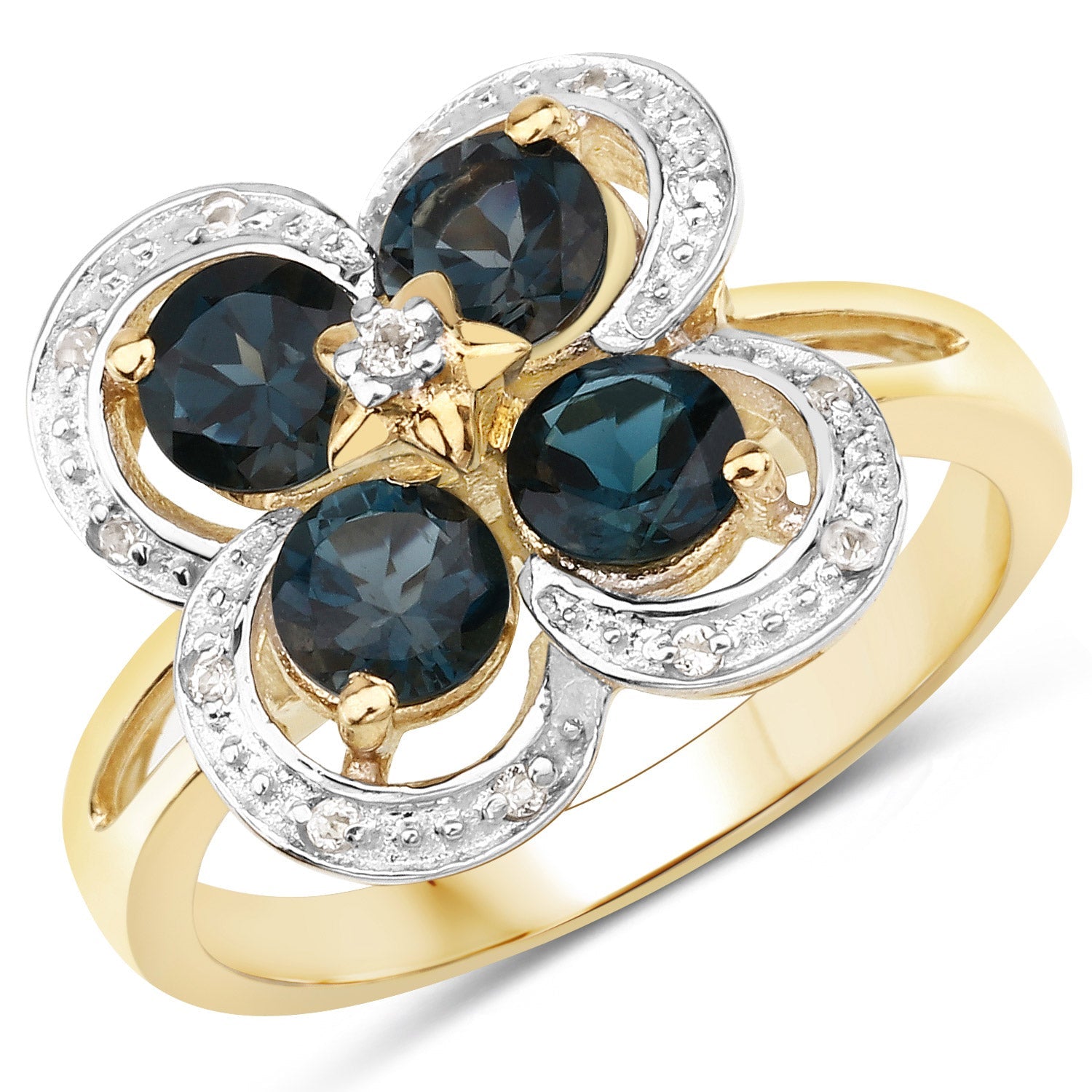 1.76 Carat Genuine London Blue Topaz and White Topaz .925 Sterling Silver Ring Bids.com