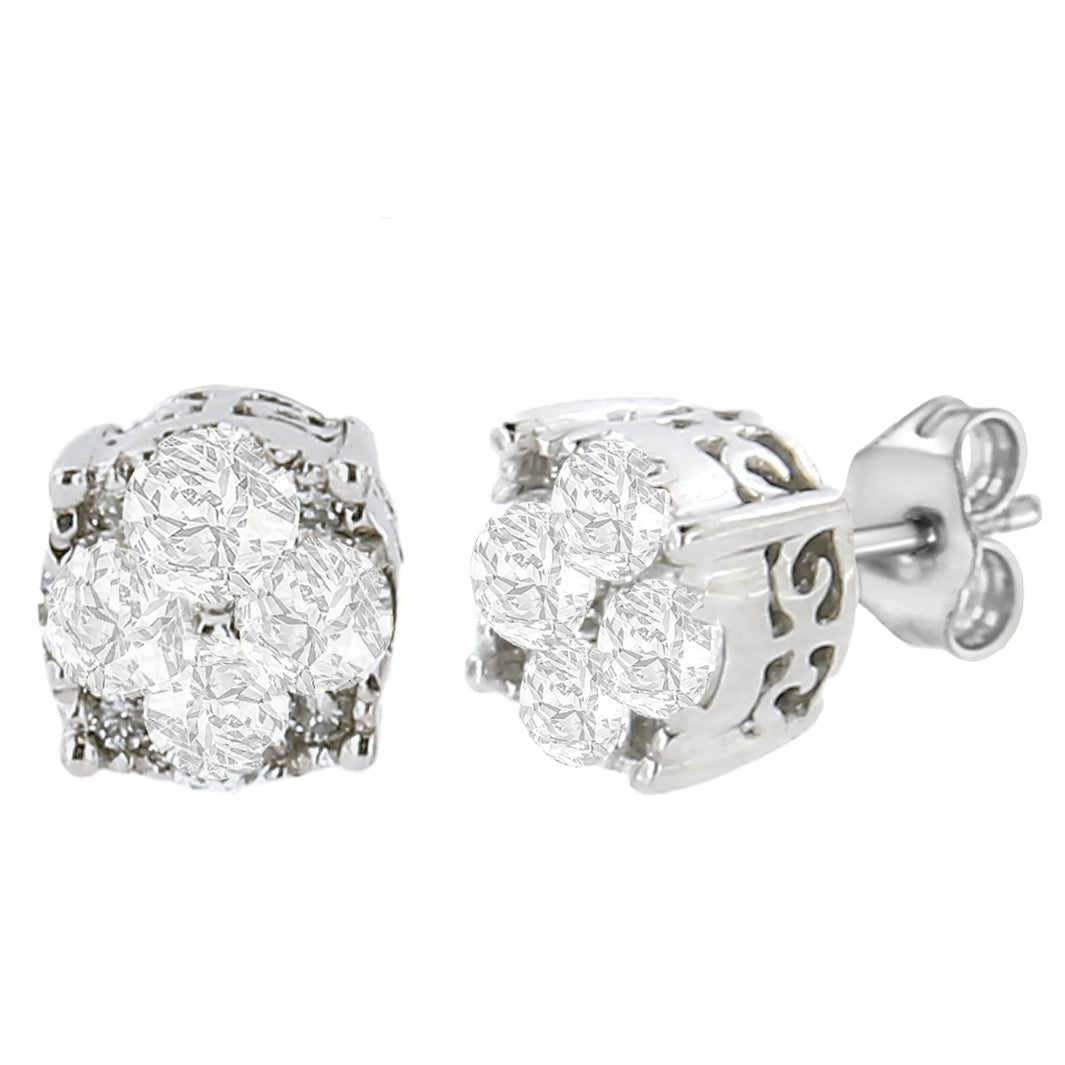 .925 Sterling Silver 1/2 cttw Prong Set Round-Cut Diamond Cluster Stud Earring (I-J Color, I2-I3 Clarity) Bids.com