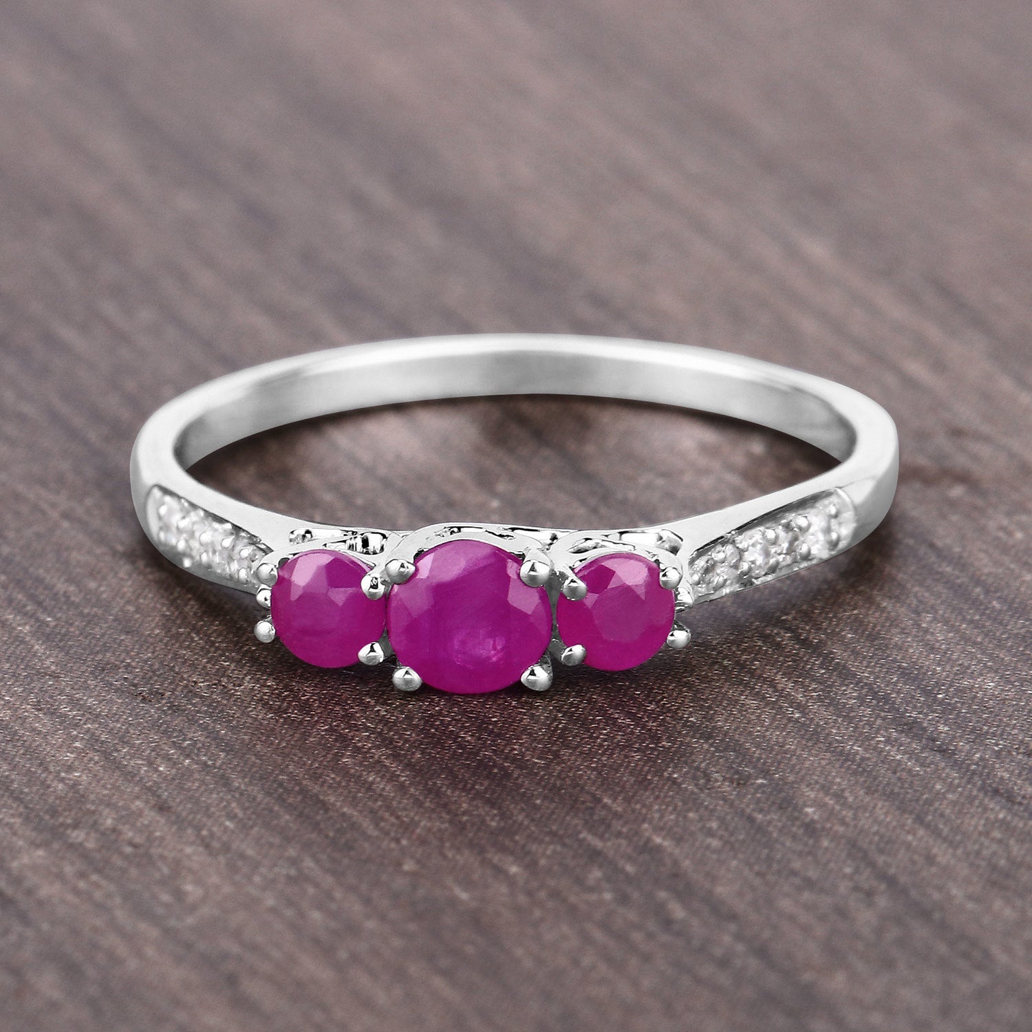 0.61 Carat Genuine Ruby and White Diamond 14K White Gold Ring Bids.com