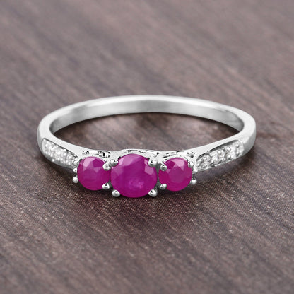 0.61 Carat Genuine Ruby and White Diamond 14K White Gold Ring Bids.com
