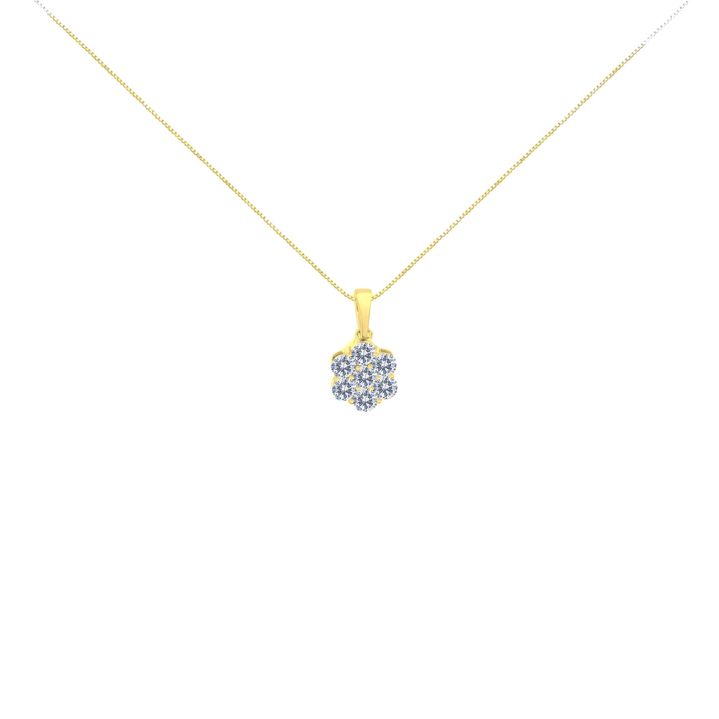 14K Yellow Gold 1.00 Cttw Brilliant Round-Cut Diamond 7 Stone Floral Cluster 18" Pendant Necklace (H-I Color, SI2-I1 Clarity) Bids.com