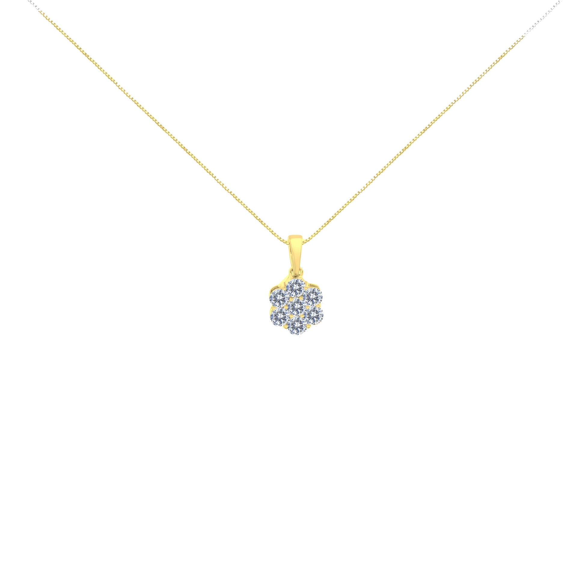 14K Yellow Gold 1.00 Cttw Brilliant Round-Cut Diamond 7 Stone Floral Cluster 18" Pendant Necklace (H-I Color, SI2-I1 Clarity) Bids.com