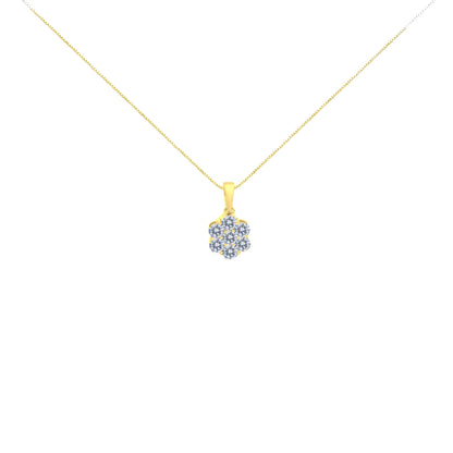 14K Yellow Gold 1.00 Cttw Brilliant Round-Cut Diamond 7 Stone Floral Cluster 18" Pendant Necklace (H-I Color, SI2-I1 Clarity) Bids.com