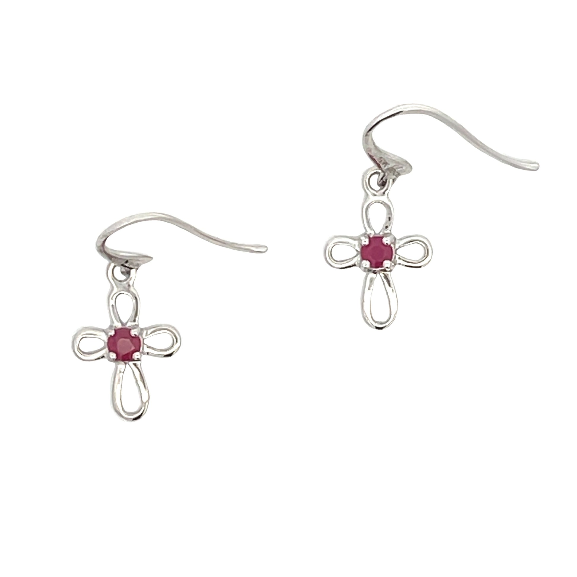 Natural .32ct Ruby Cross Earrings 10KT White Gold Bids.com