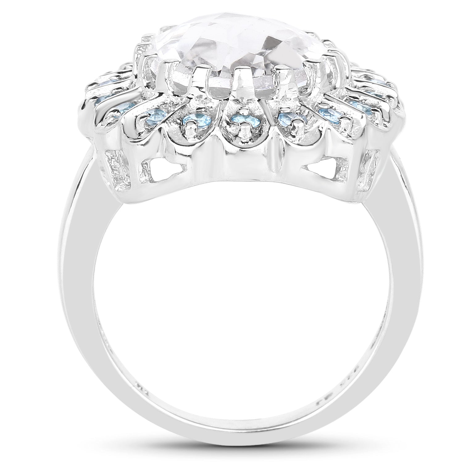 5.90 Carat Genuine Crystal Quartz and Swiss Blue Topaz .925 Sterling Silver Ring Bids.com