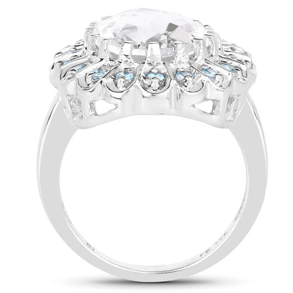 5.90 Carat Genuine Crystal Quartz and Swiss Blue Topaz .925 Sterling Silver Ring Bids.com