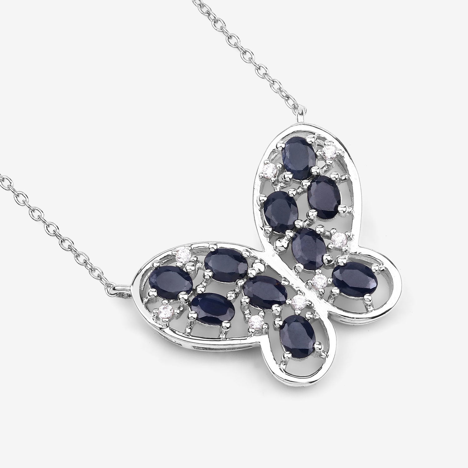 2.16 Carat Genuine Blue Sapphire and White Zircon .925 Sterling Silver Necklace Bids.com