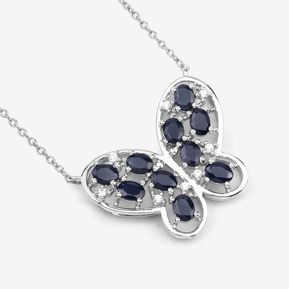 2.16 Carat Genuine Blue Sapphire and White Zircon .925 Sterling Silver Necklace Bids.com