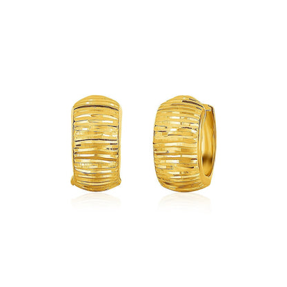 14k Yellow Gold Diamond Cut Hoop Design Earrings Bids.com