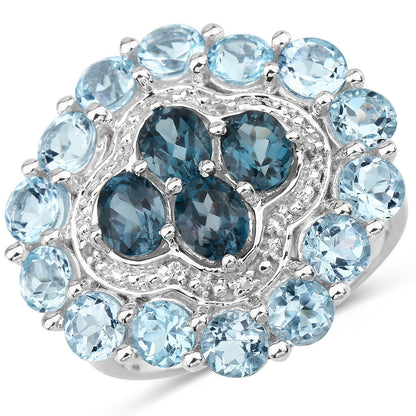 6.54 Carat Genuine London Blue Topaz, Blue Topaz and White Topaz .925 Sterling Silver Ring Bids.com