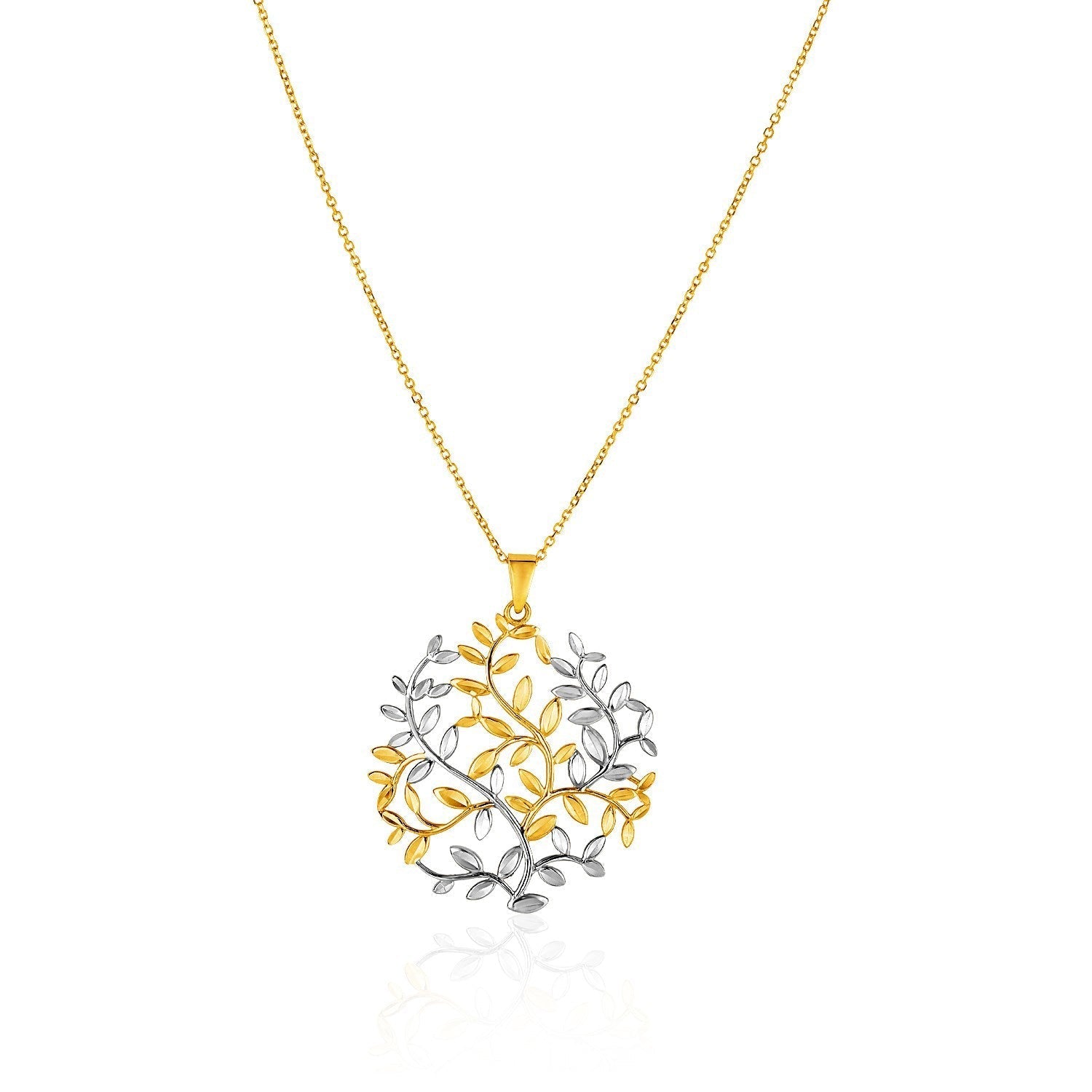 14k Two-Tone Yellow and White Gold Tree of Life Pendant Bids.com