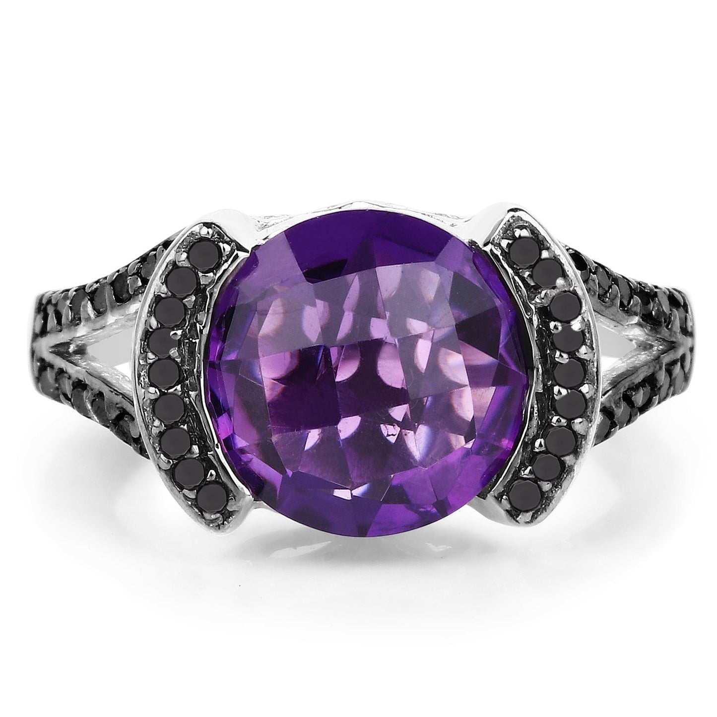 3.24 Carat Genuine Amethyst & Black Diamond .925 Sterling Silver Ring Bids.com