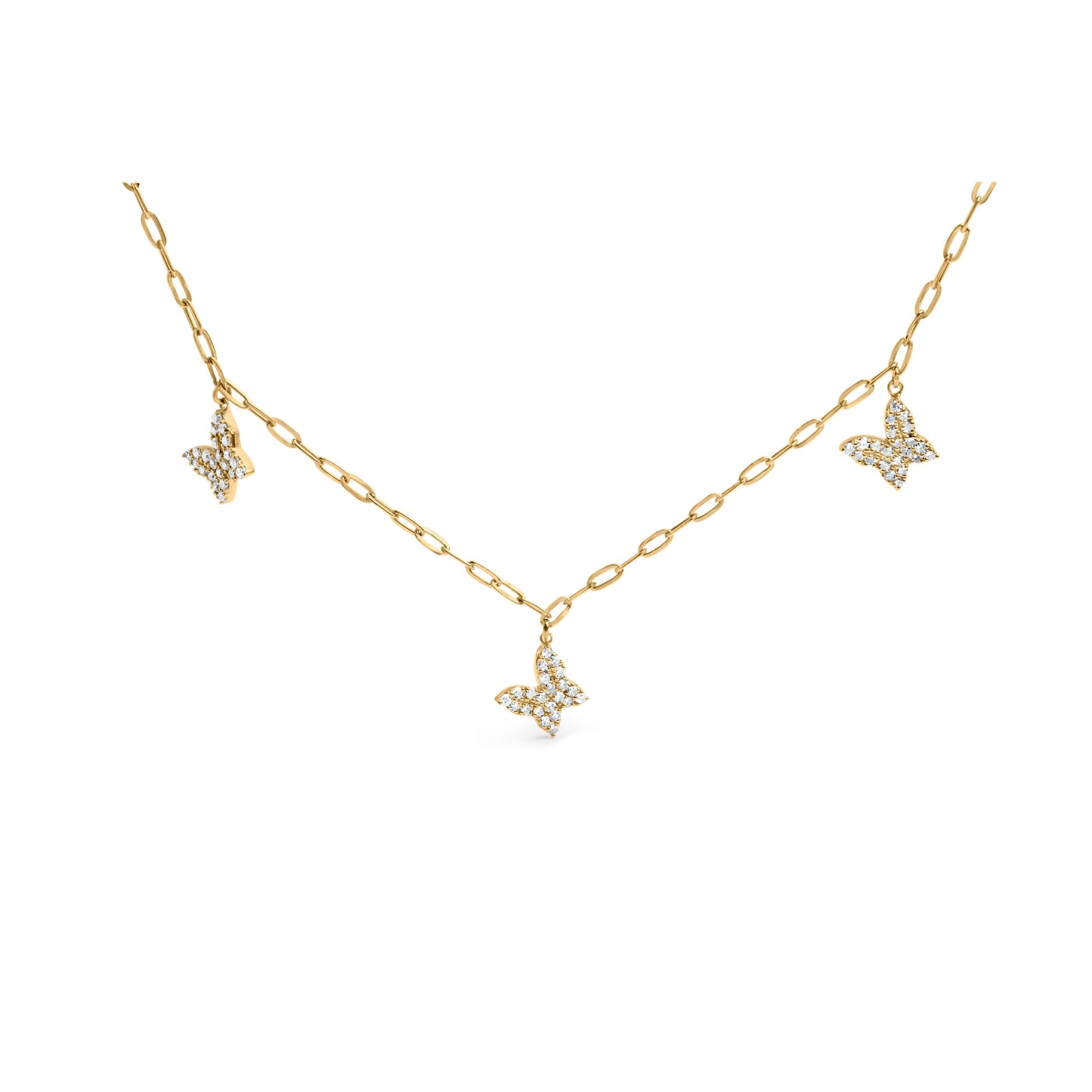 14KT Yellow Gold 1/2 Cttw Diamond Butterfly Station Paperclip Station Necklace (I-J Color, I1-I2 Clarity) - Adjustable 15"-17" Inches Bids.com