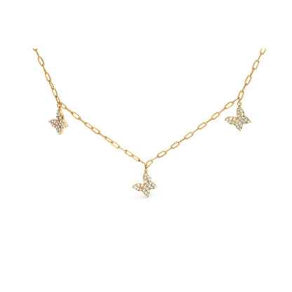 14KT Yellow Gold 1/2 Cttw Diamond Butterfly Station Paperclip Station Necklace (I-J Color, I1-I2 Clarity) - Adjustable 15"-17" Inches Bids.com