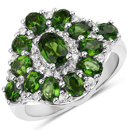2.77 Carat Genuine Chrome Diopside and White Zircon .925 Sterling Silver Ring Bids.com