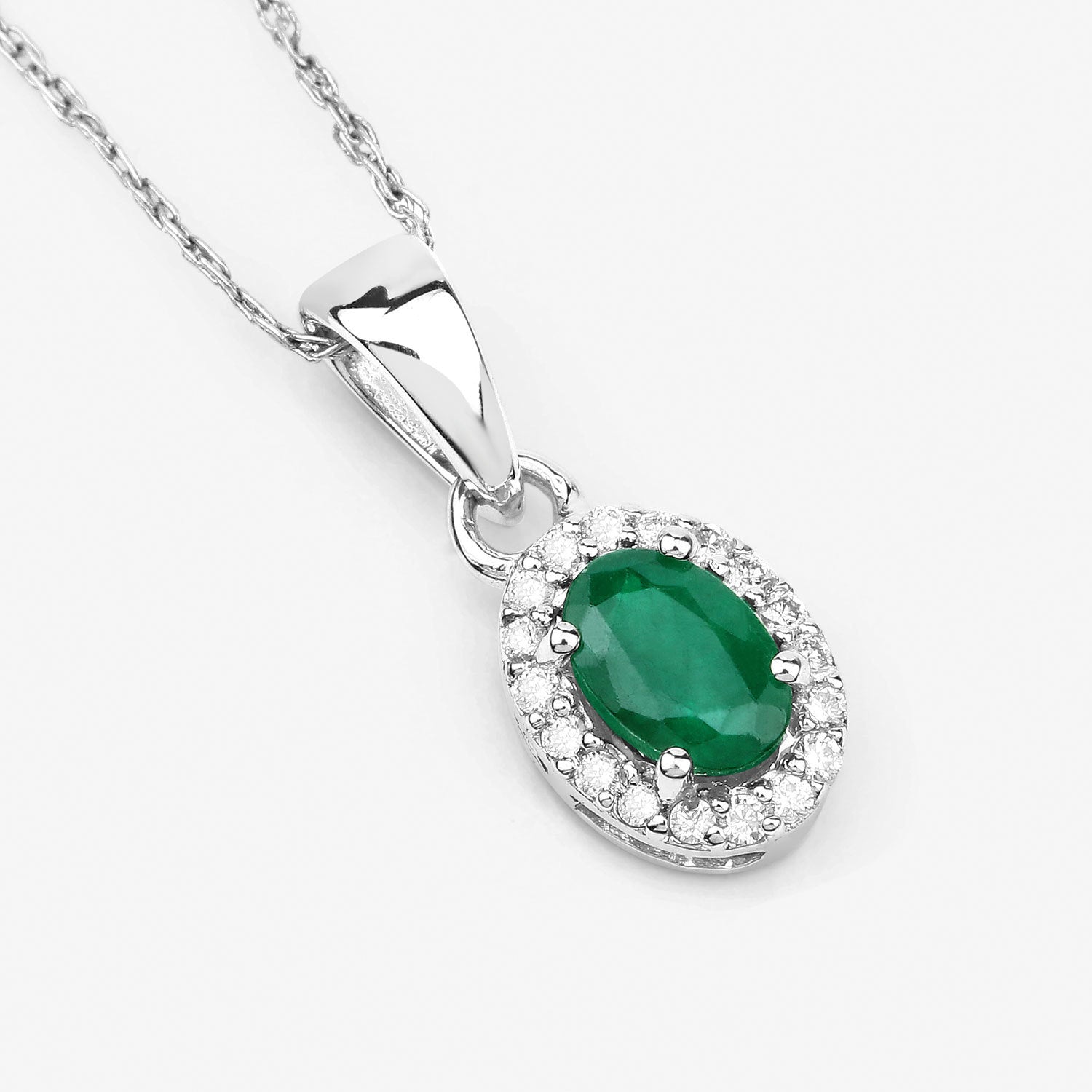0.81 Carat Genuine Zambian Emerald and White Diamond 14K White Gold Pendant Bids.com