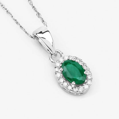 0.81 Carat Genuine Zambian Emerald and White Diamond 14K White Gold Pendant Bids.com