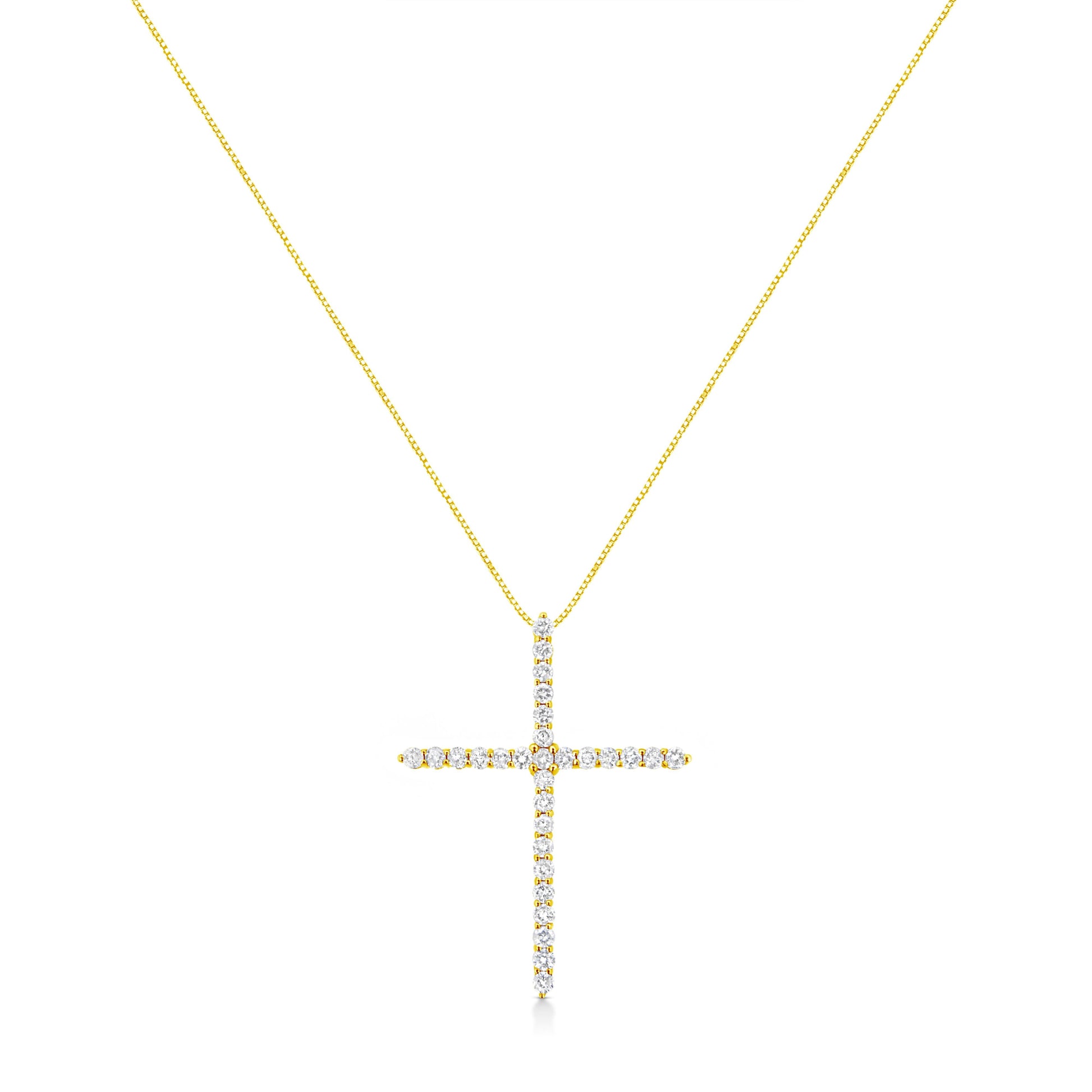 10K Yellow Gold Plated .925 Sterling Silver 3.0 Cttw Prong-Set Round Brilliant Cut Diamond Cross 18" Pendant Necklace (J-K Color, I1-I2 Clarity) Bids.com