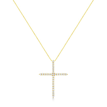 10K Yellow Gold Plated .925 Sterling Silver 3.0 Cttw Prong-Set Round Brilliant Cut Diamond Cross 18" Pendant Necklace (J-K Color, I1-I2 Clarity) Bids.com
