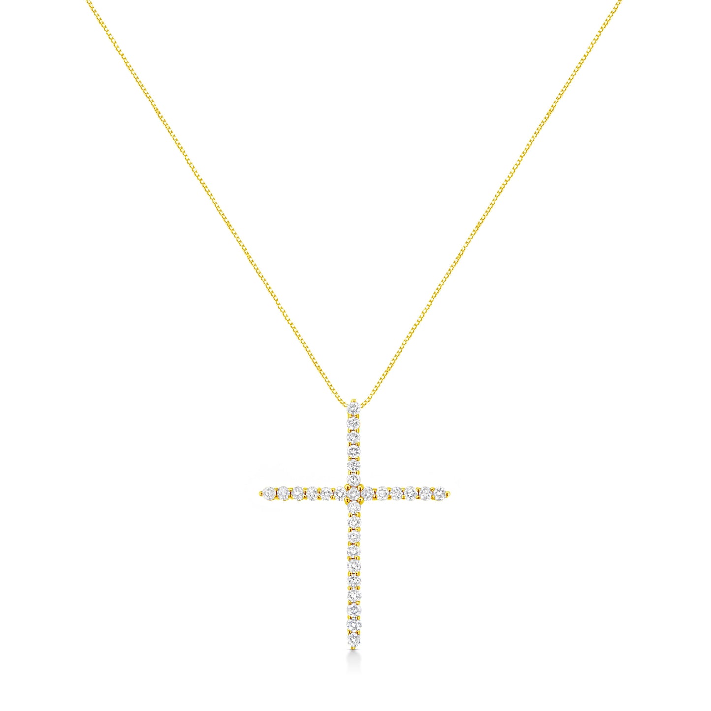 10K Yellow Gold 3.00 cttw Round-Cut Diamond Cross 18" Pendant Necklace (J-K Color, I1-I2 Clarity) Bids.com