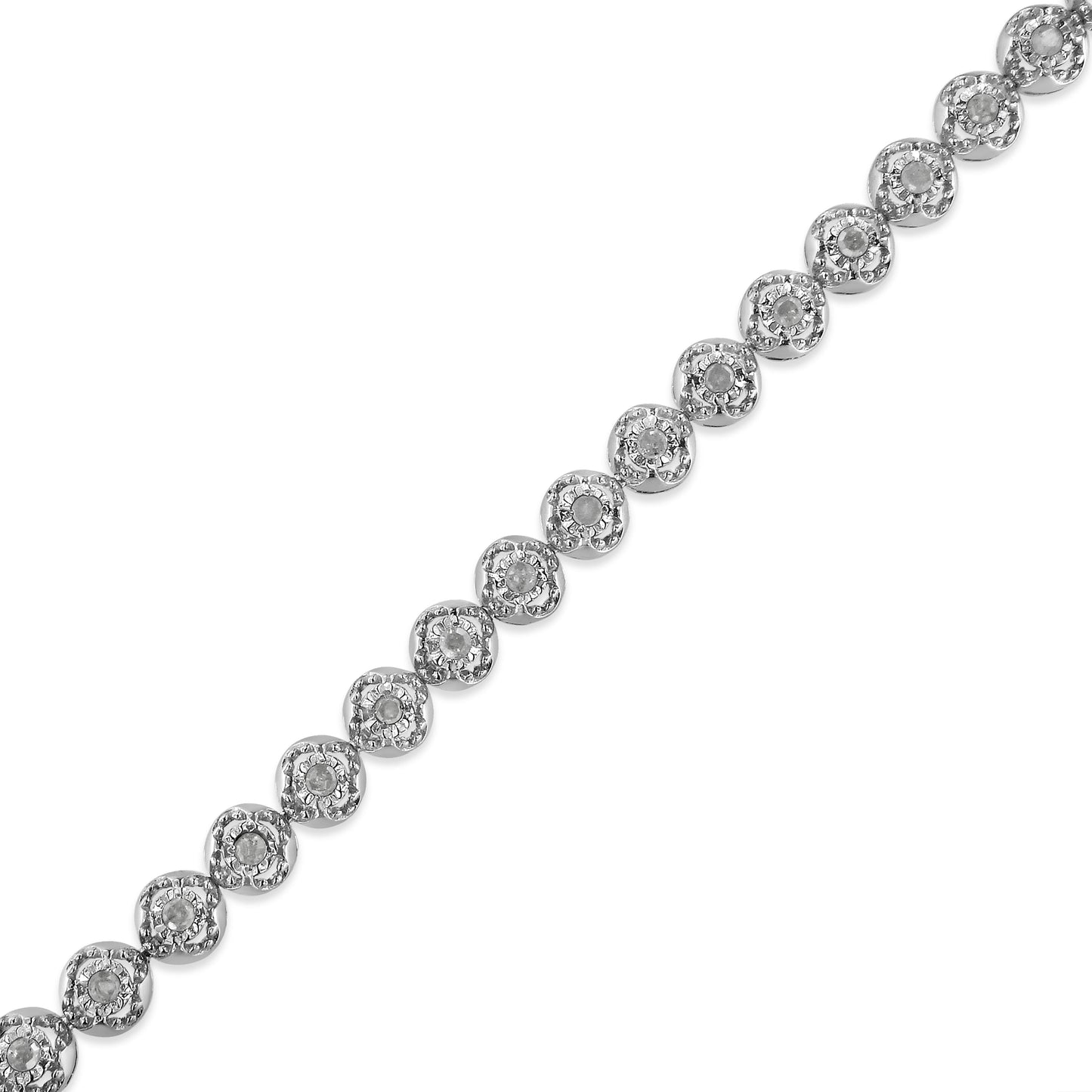 .925 Sterling Silver 1.0 Cttw Diamond Miracle-Plate Open Quatrefoil Flower Circle-Link 7" Tennis Bracelet (I-J color, I3 clarity) Bids.com