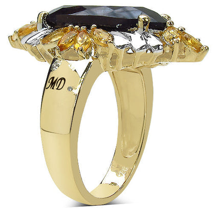 14K Yellow Gold Plated 7.07 Carat Genuine Smoky Quartz, Citrine & White Diamond .925 Sterling Silver Ring Bids.com