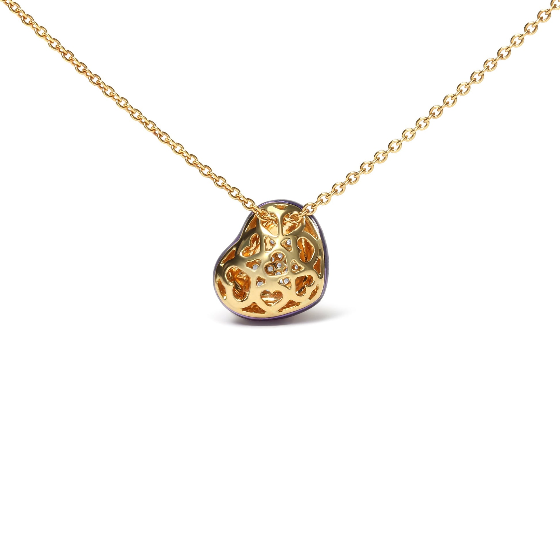 18K Yellow Gold Blue Enamel 1/10 Cttw Round Pave Diamonds Heart Shape 18" Pendant Necklace  (G-H Color, SI1-SI2 Clarity) - Adjustable up to 16" - 18" Bids.com