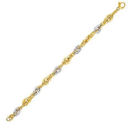 14k Two-Tone Yellow and White Gold Double Link Textured Bracelet Bids.com