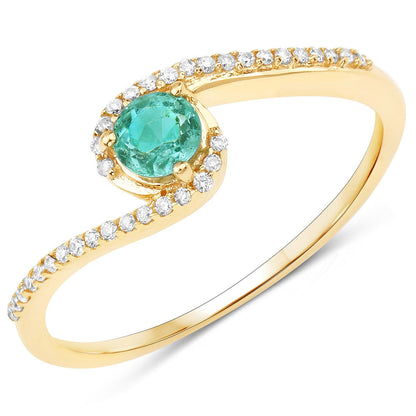 0.33 Carat Genuine Zambian Emerald and White Diamond 14K Yellow Gold Ring Bids.com