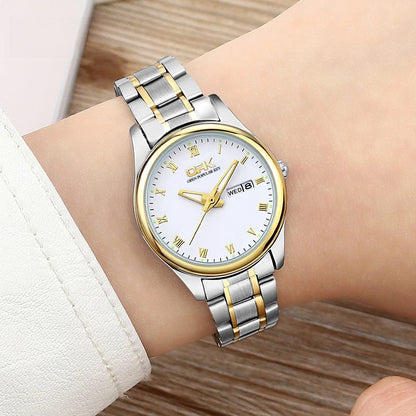 Women's Two Tone Stainless Steel Watch With Day Date BandsCo Straps