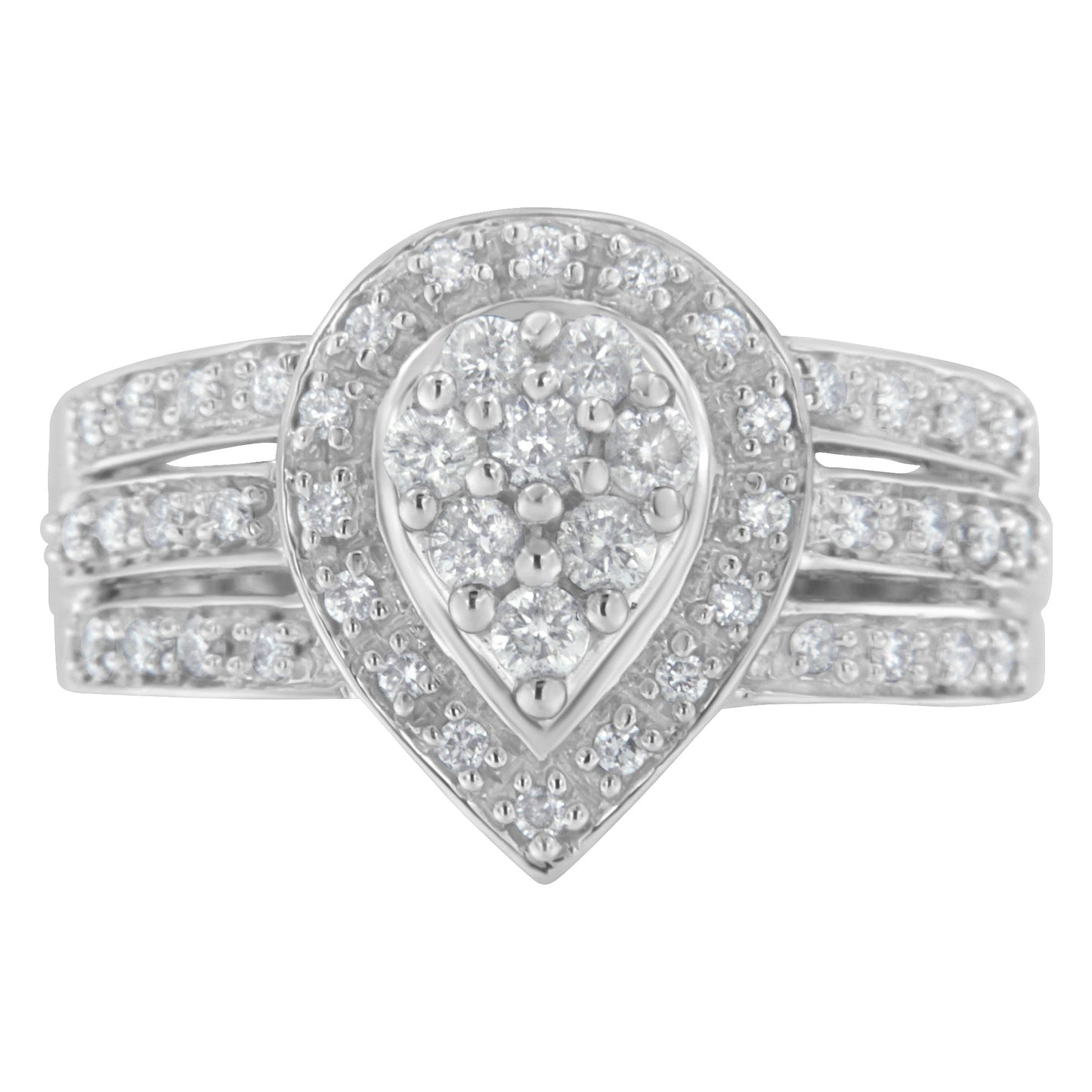 10K White Gold Round Cut Diamond Teardrop Ring (1/2 Cttw, H-I Color, SI2-I1 Clarity) - Size 6-1/2 Bids.com