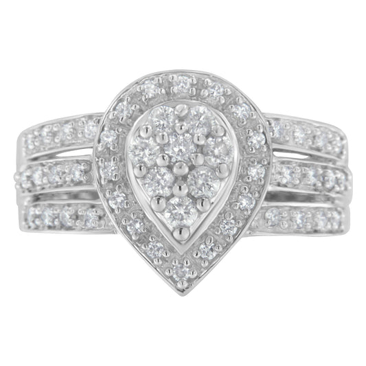 10K White Gold Round Cut Diamond Teardrop Ring (1/2 Cttw, H-I Color, SI2-I1 Clarity) - Size 6-1/2 Bids.com