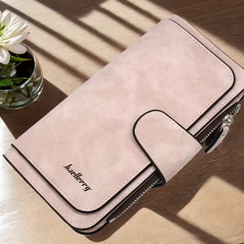 Vintage Faux Leather Long Wallet – Trifold Credit Card Holder with Snap & Zipper DailySale