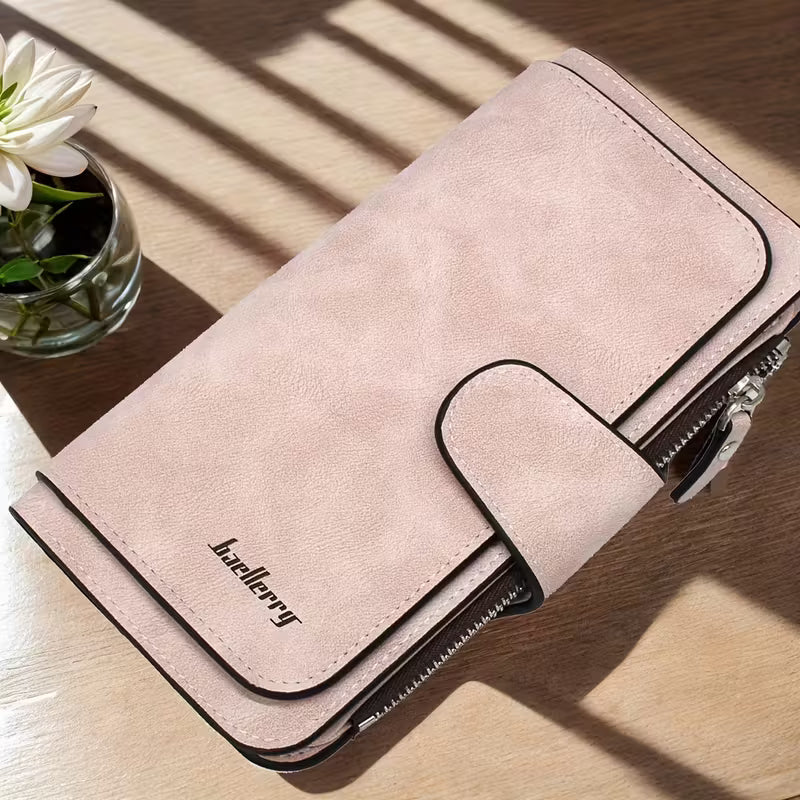Vintage Faux Leather Long Wallet – Trifold Credit Card Holder with Snap & Zipper DailySale