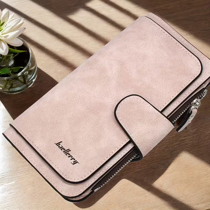 Vintage Faux Leather Long Wallet – Trifold Credit Card Holder with Snap & Zipper DailySale