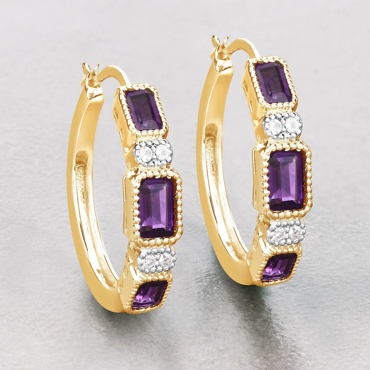 2.18 Carat Genuine Amethyst and White Topaz .925 Sterling Silver Earrings Bids.com