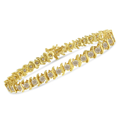 10K Yellow Gold Plated .925 Sterling Silver 7.0 cttw 2-Prong Set Round Brilliant Cut Diamond "S" Link Bracelet (J-K color, I1-I2 clarity) - 7" Bids.com
