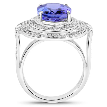 14K White Gold 6.83 Carat Genuine Tanzanite and White Diamond Ring Bids.com