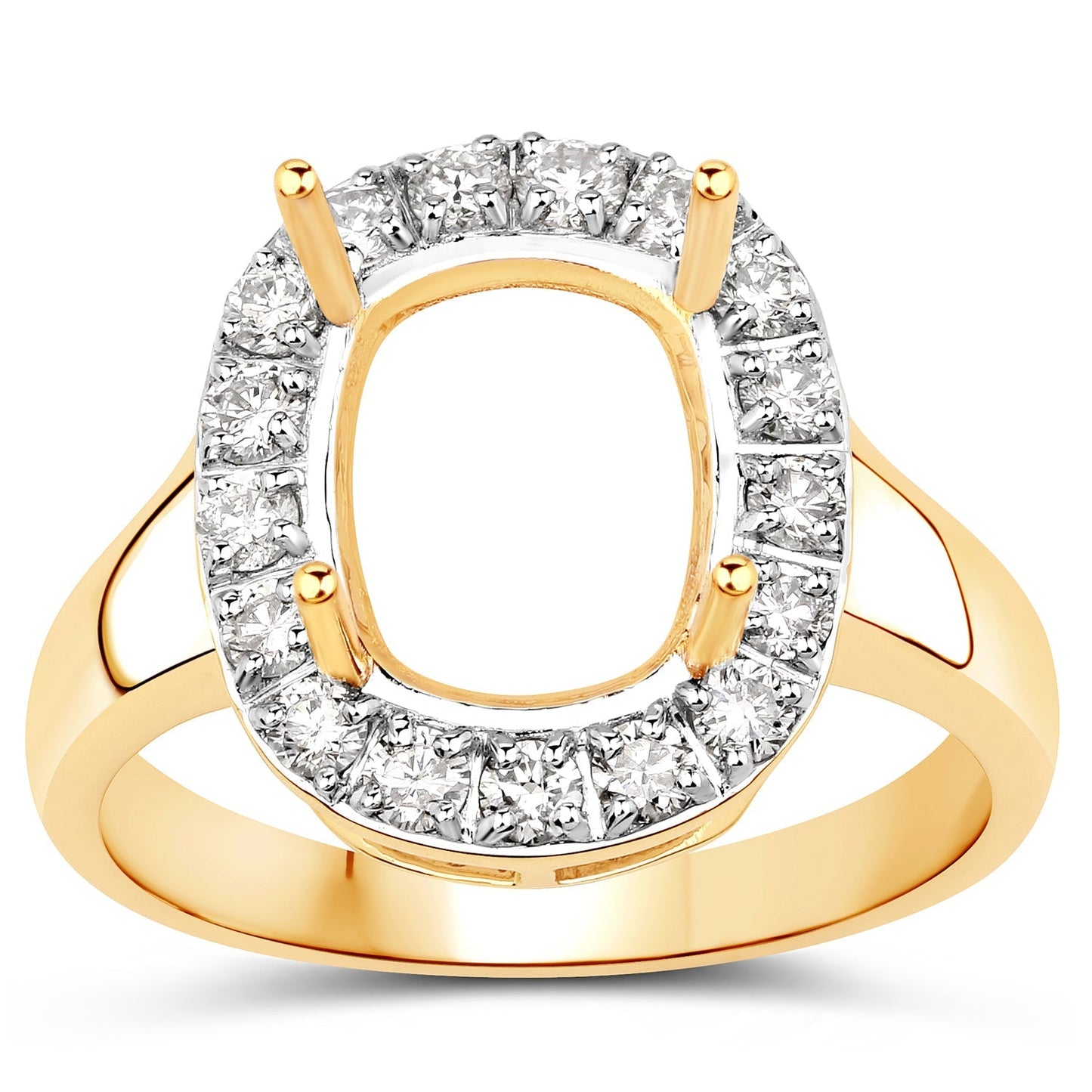 0.51 Carat Genuine White Diamond 14K Yellow Gold Semi Mount Ring - holds 10x8mm Cushion Gemstone Bids.com